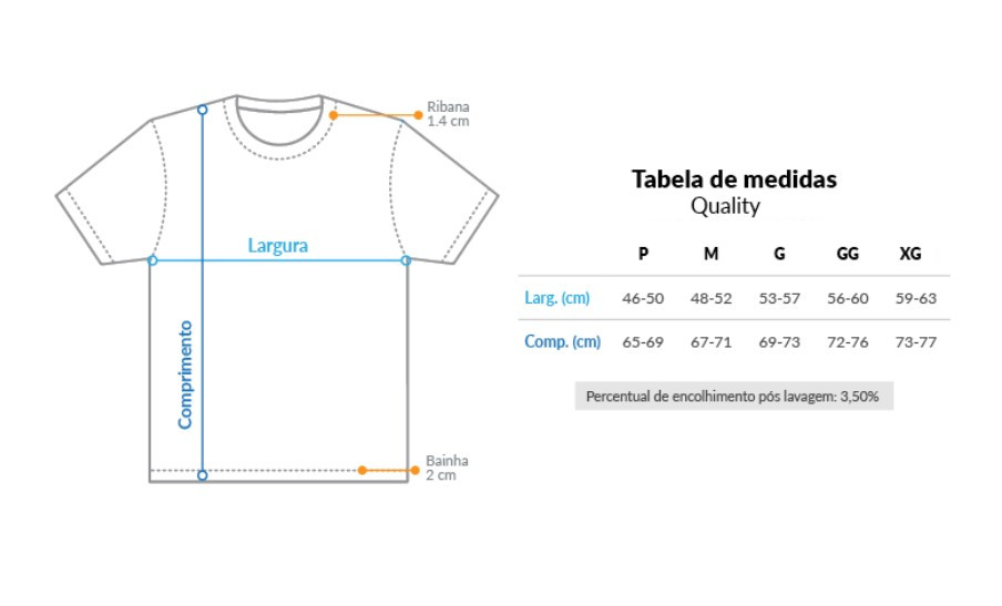 Medidas aproximadas das camisetas / t-shirt da linha estonada